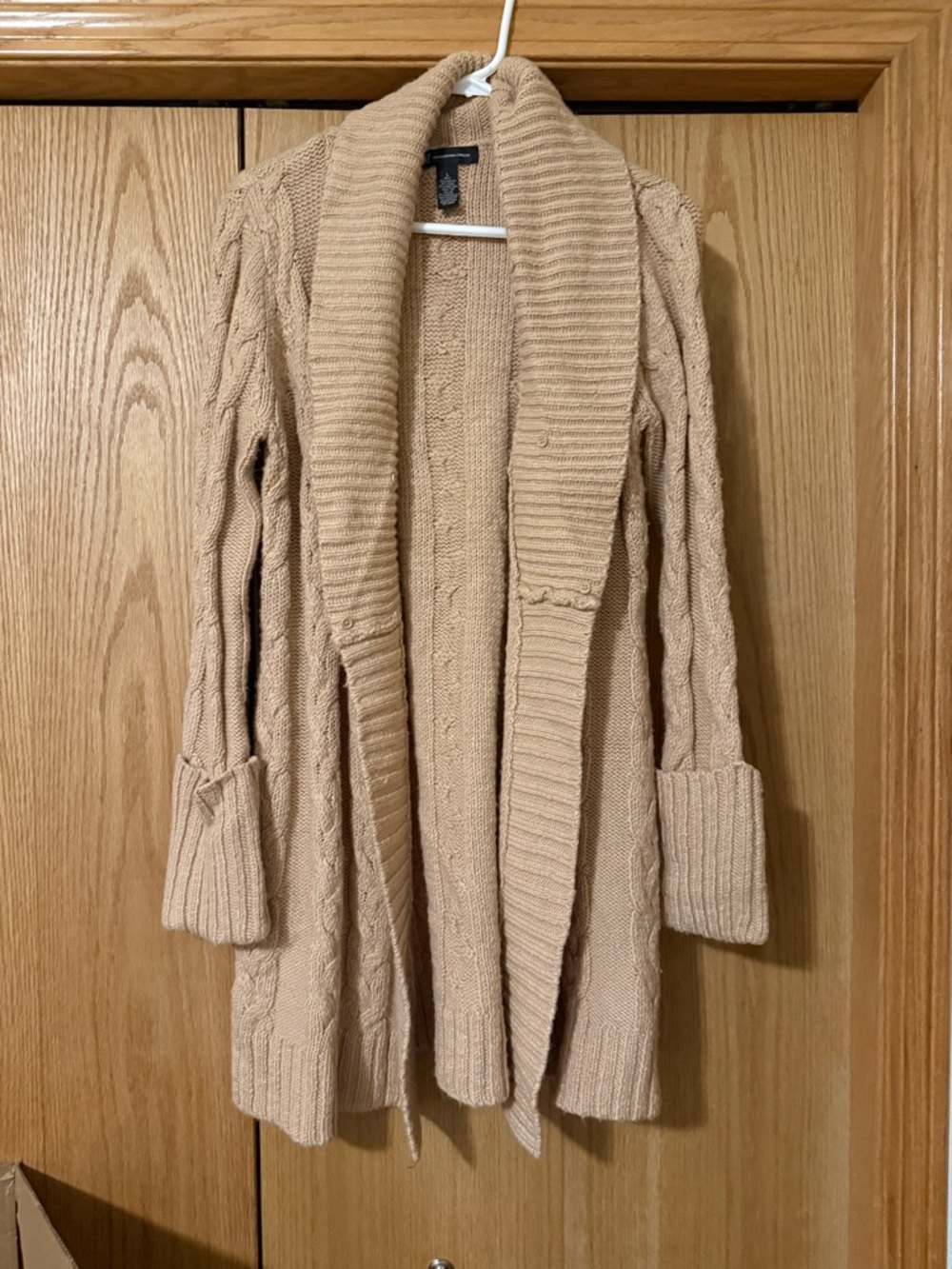INC International Concepts Camel Cable Knit Open-Front Cardigan